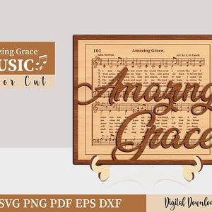 Amazing Grace Svg Laser Cut, Christian Svg File, Faith Sign Set, Religious Tiered Tray, Catholic Decor Svg, Glowforge, Sheet Music Faith Svg