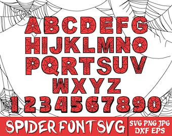 Polices SVG araignée, lot de SVG araignée, alphabets araignée en couches, lettres de super-héros, chemise d'anniversaire bricolage, chemise araignée Svg, silhouette d'araignée.