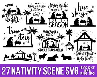 Nativity Scene SVG Bundle: Christmas Clipart, Silhouette Cut Files (Digital Download)