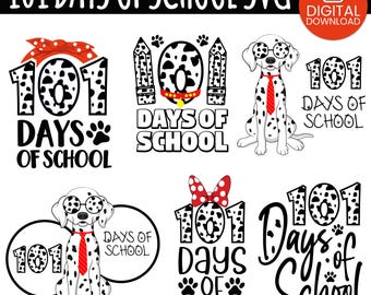 Paquete SVG de 101 días de escuela, SVG con temática dálmata, diseños para jardín de infantes y preescolar, SVG de 101 días para Cricut, camiseta de 101 días, regalo para ella.