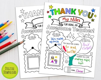 Lehrer Dankeschön Malseite zum ausdrucken, PDF zum Ausdrucken, Lehrer Wertschätzung Woche Karte, Geschenk Idee, DIY Malspaß für Kinder und für Lehrer Geschenke.