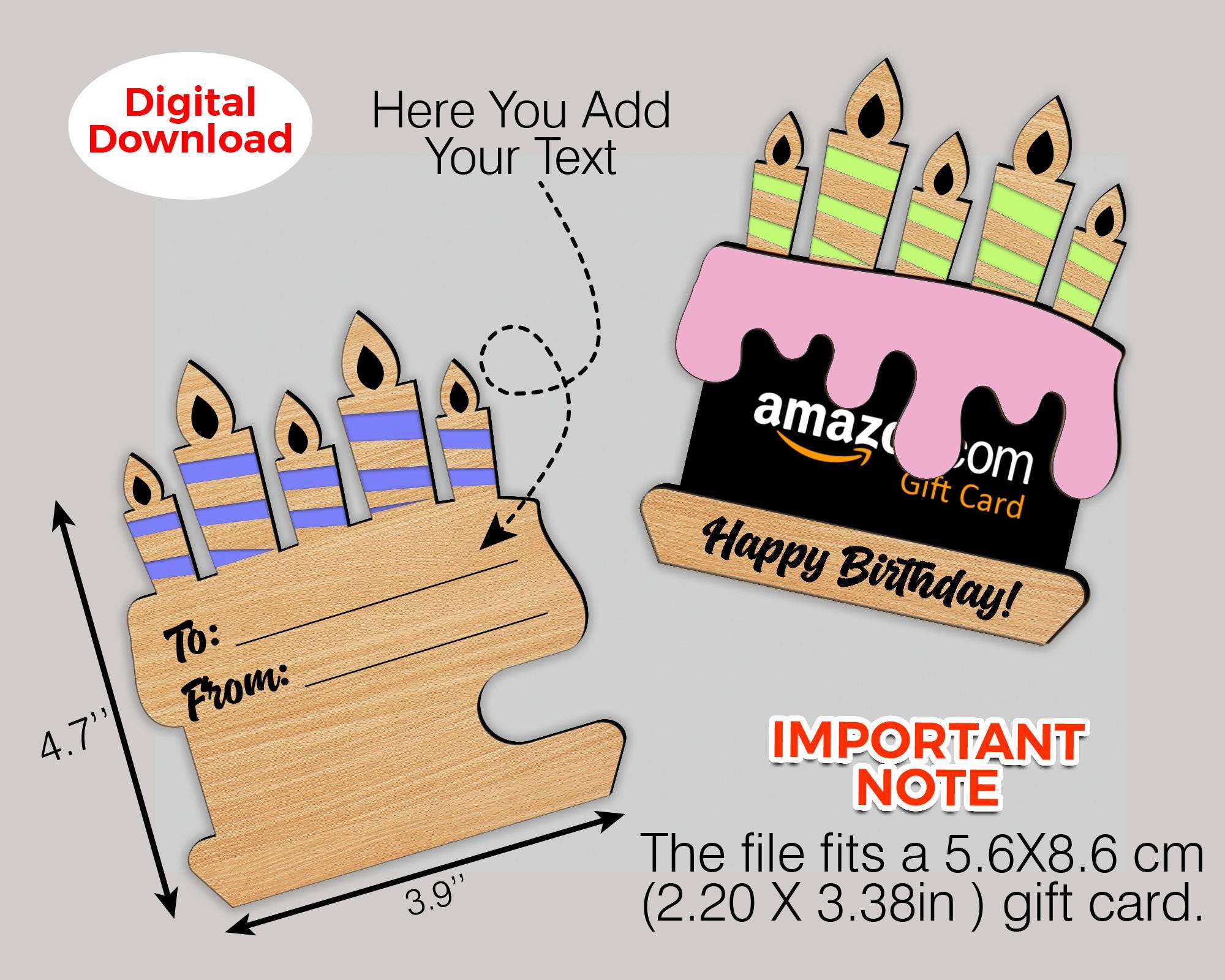 Birthday Cake Gift Card Holder, Printable Digital Product, Custom Cake ...