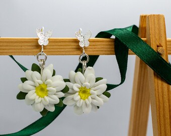 Örhängen av tusensköna – Handgjorda av polymerlera – Sommarsmycken – Blomstersmycken – Present till naturälskare