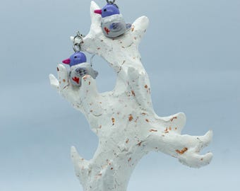 Duvörhängen av polymerlera – handgjorda djursmycken – lätta hängande örhängen – presentidé – fågelsmycken – söta iögonfallande örhängen