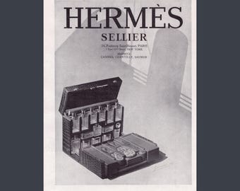 Impresión vintage de un estuche de aseo de lujo Hermès Sellier (publicidad francesa de 1930)