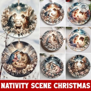 20+ Christmas Landscapes Ornament Designs, Watercolor Christmas Scenes Sublimation Designs, Round Ornament Bundle Png, Commercial Use