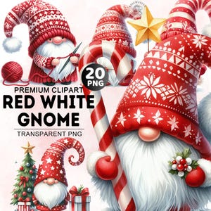20+ Christmas Gnomes Clipart Bundle, Watercolor Red And White Gnome Clipart, Funny Gnomes Png, Christmas Bundle Png, Commercial Use