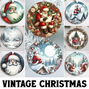 Mais de 20 designs de enfeites redondos de Natal retrô, designs vintage de sublimação de Natal, conjunto de enfeites de inverno retrô PNG, uso comercial