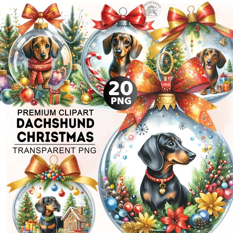 20+ Cute Dog Clipart Bundle, Watercolor Dachshund Christmas Ornament ...
