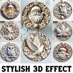 20+ Stilvolle Ornament-Designs mit 3D-Effekt, festliche runde Weihnachtssublimationsdesigns, 3D-Weihnachtsverzierungs-Bundle, kommerzielle Nutzung
