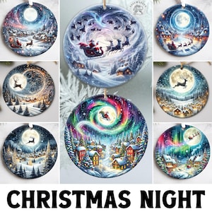 20+ Vintage Christmas Ornament Designs, Watercolor Christmas Night Sublimation Designs, Round Ornament Bundle Png, Commercial Use