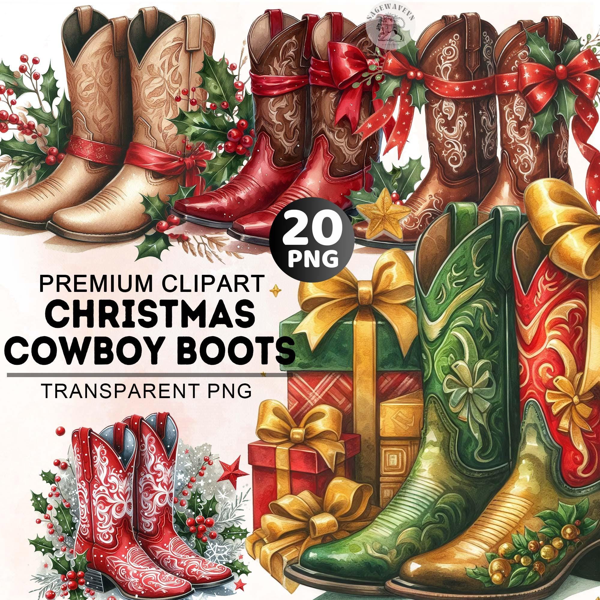 20+ Festive Christmas Clipart Bundle, Watercolor Christmas Cowboy Boots Clipart, Christmas Western Png, Christmas Bundle Png, Commercial Use