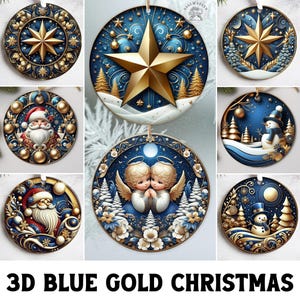 20+ Festive Landscape Ornament Designs, 3D Blue Gold Christmas Sublimation Designs, Snowman Xmas Ornament Bundle Png, Commercial Use