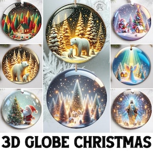 20+ Vintage Christmas Ornament Designs, 3D Globe Christmas Sublimation Designs, Round Ornament Bundle Png, Commercial Use