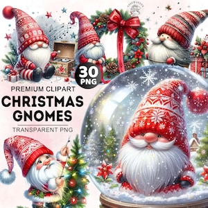 30+ Traditional Christmas Clipart Bundle, Watercolor Christmas Gnomes Clipart, Festive Christmas Png, Christmas Bundle Png, Commercial Use