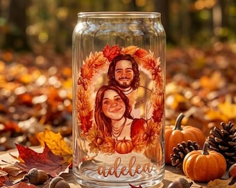 Bicchiere in vetro personalizzabile con coperchio in bambù per l'autunno