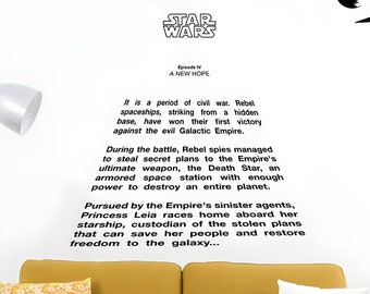 Star Wars inspired Decal &quot;A New Hope&quot; Full Crawl intro text : &#39;A long time ago in a galaxy far far away&#39; - Episode 4 decor