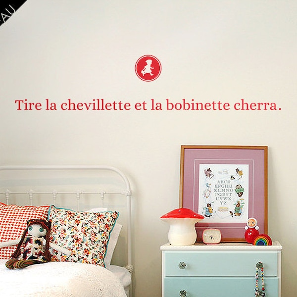 The little Red Riding Hood quote : 'Bobinette cherra'. Little red girl . Fairytale decor. Petit chaperon rouge. Book quote