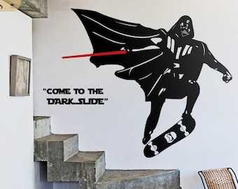 Star Wars WALL DECAL : Darth Vader silhouette on a Skate. Come to Dark Slide. Decor, vinyl, sticker, Skater Vader, Skating Vader