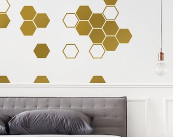 Honeycombs wall decal / Honeycomb decal / Hexagon Moon / Geometric decal / Cube decals / Hexagon wall decal / Graphic decor