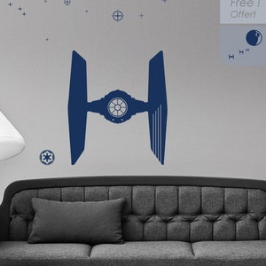 Star Wars WALL DECAL : TIE Fighter decal. Empire ship. With galaxy stars, Empire emblem. Death Star, Vinyl, sticker. The Force awakens