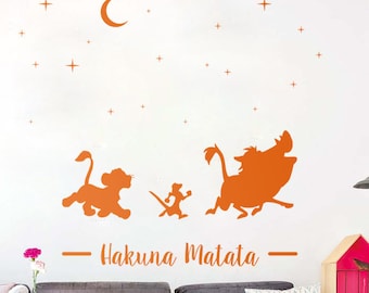 Lion King wall sticker with Timon, Pumbaa and Simba walking at dusk. Hakuna Matata. Lion King decal. Puma wall decal. Hakuna Matata decal