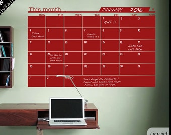 Chalkboard Monthly Wall Calendar With Memo Year Spot. Liquid | Etsy