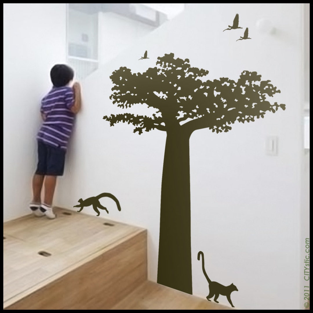 Baobab Tree Wall Decal: Madagascar Decor With Birds & Lemurs - Etsy