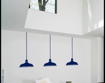 LAMP WALL DECAL : Industrial Aluminium Warehouse Pendant Lamps, set of three. Vinyl, sticker, bulb, reflections