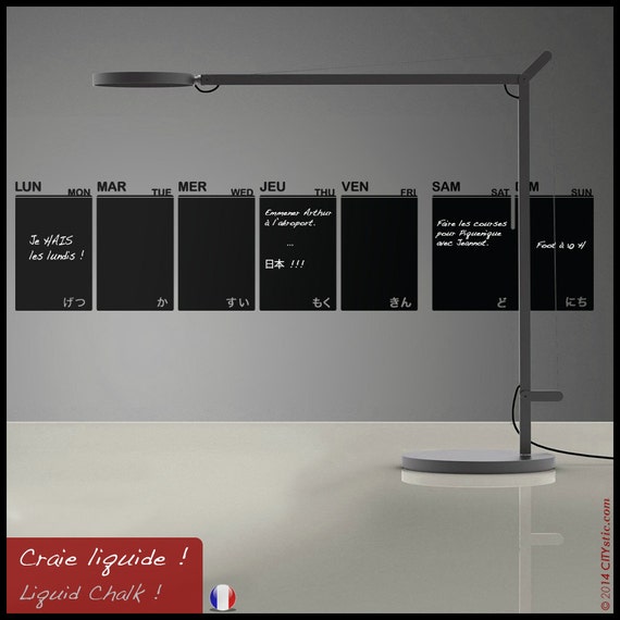 Wall Calendar Decal: Week Planner in French, English, Japanese