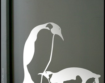 PENGUINS WALL DECAL : Set of two penguins, one standing, one creeping. Polar animal, bird swimming