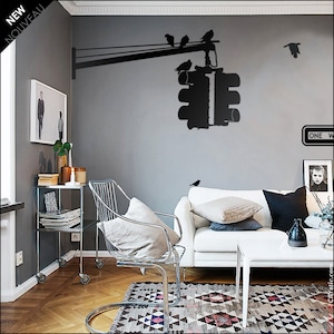 NYC : WALL DECAL - Traffic Lights.  Triple Hanged lights as in New York, with pigeons above.