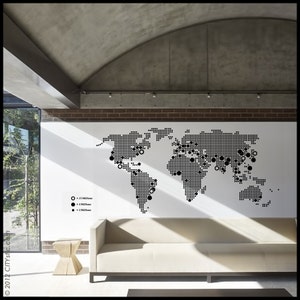 MAPPEMONDE 'Big Cities' STICKER MURAL - Taille géante du monde par population des grandes villes