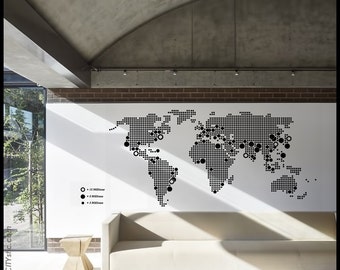 WORLD BIG Cities wall DECAL - Population by countries bigger towns Giant size 2 meters wide - 80 inches
