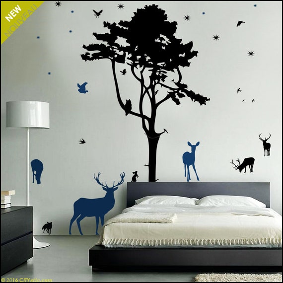 Forest Pine Tree Wall Decal Canada Sticker Vinyl Decor Owl Deer Birds Fox Star - Forest Wall Decal Canada Forest Pine Tree Wall Decal Canada Sticker Vinyl Decor Owl Deer Birds Fox Star - Forest Wall Decal Canada