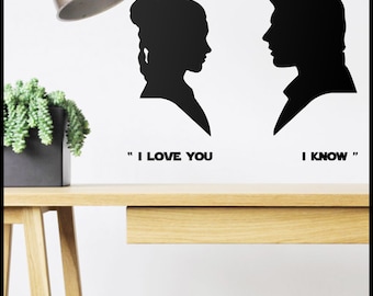 STAR WARS Wall DECAL :  Leia and Han Solo . Design sticker. Youth decal, kids decal