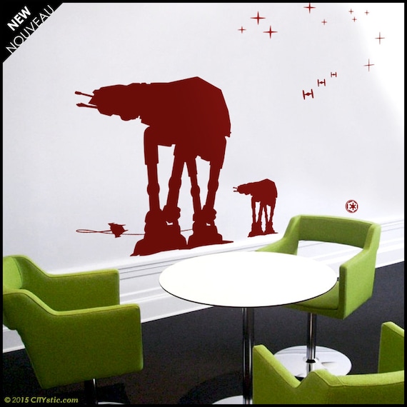 Star Wars WALL DECAL : At-at Walkers Silhouettes Being Hooked. With Galaxy  Stars. Snowspeeders. Decor, Vinyl, Sticker 