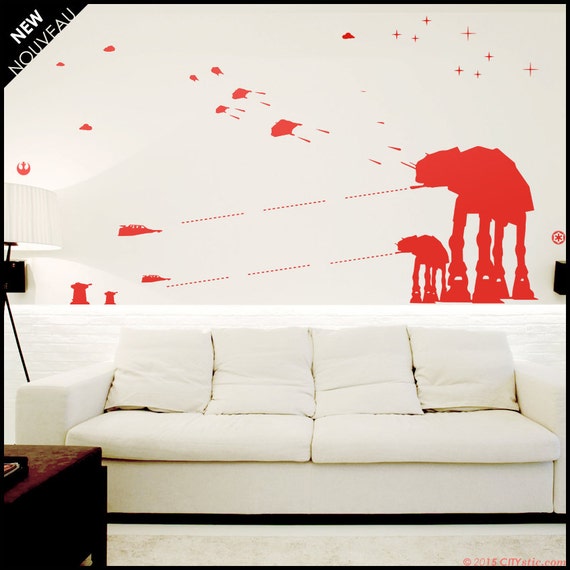 Star Wars WALL DECAL : At-at Walker Silhouettes Standing. With Galaxy Stars.  Snowspeeders. Decor, Vinyl, Sticker 