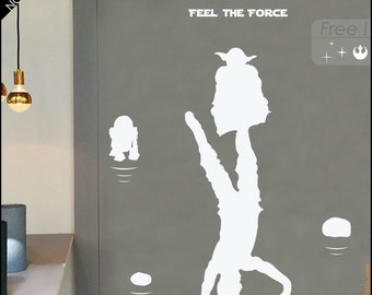 Star Wars WALL DECAL : Luke Skywalker Decal. Luke lifting rocks. Star decals. Decor, Yoda sticker. Luke lifting Yoda