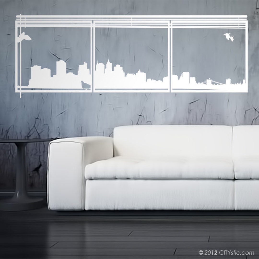NYC WALL DECAL Skyline of New York City With Pigeons, Empire State