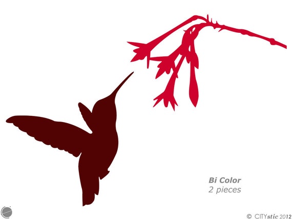 WHITE Vinyl Decal Hummingbird with flower bird fly fun sticker nector cute