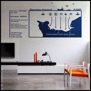 HISTORY D-Day WALL DECAL : A large visual with Normandy map, Allied forces and facts about France landing image 1