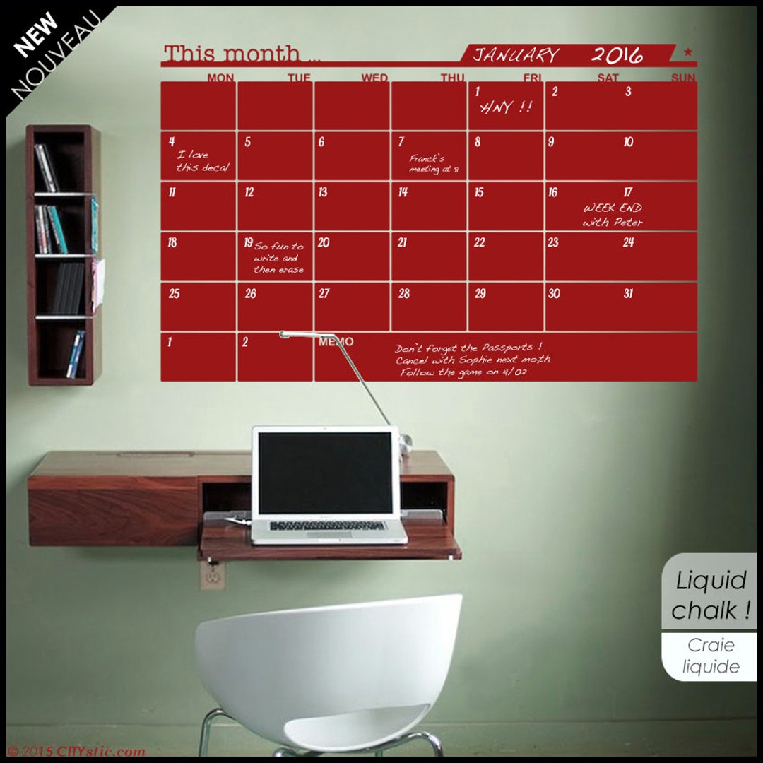 Chalkboard Monthly Wall Calendar: Memo Section, Wide Weekend Zones - Etsy