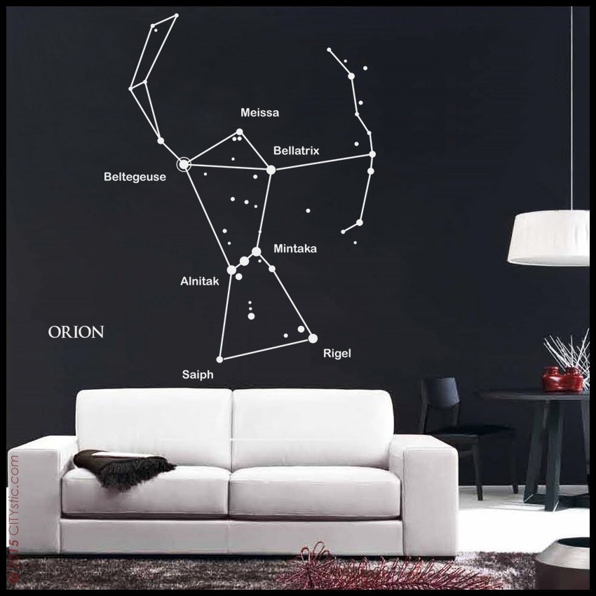 sticker Astronomie Orion La Constellation Orion avec Ses Étoiles, Leurs Noms et L'arc.