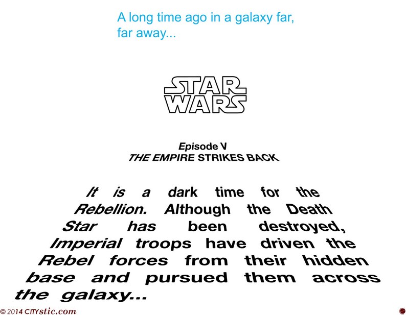 STAR Wars Wall DECAL Empire Strikes Back Crawl 'A long time ago in a