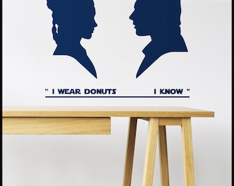 STAR WARS fun Wall DECAL :  Leia and Han Solo . Fun design sticker. Your now text, custom decal. I love You