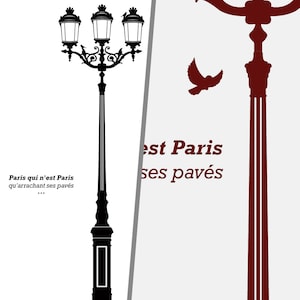 PARIS LAMP DECAL : Old fashion Triple Street Lamp with pigeons, birds, 19th Century, Paris decor image 2