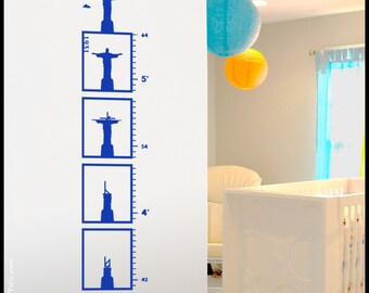Chart Height Decal Kid Growth sticker - Christ Redeemer in feet or Cm with Construction phases, dates. Cristo Redentor, Rio decal, Brazil