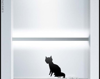 ORIGAMI - WALL DECAL : Seated Cat in Japanese folded paper style