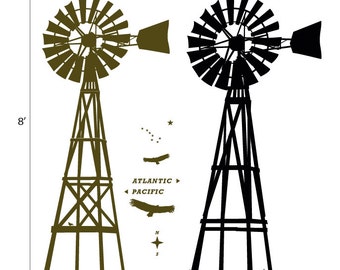 USA : WALL DECAL - Far West - Giant Old Windmill, as if in wood. Like in Western Movies. John Wayne style. Nursery, kid.